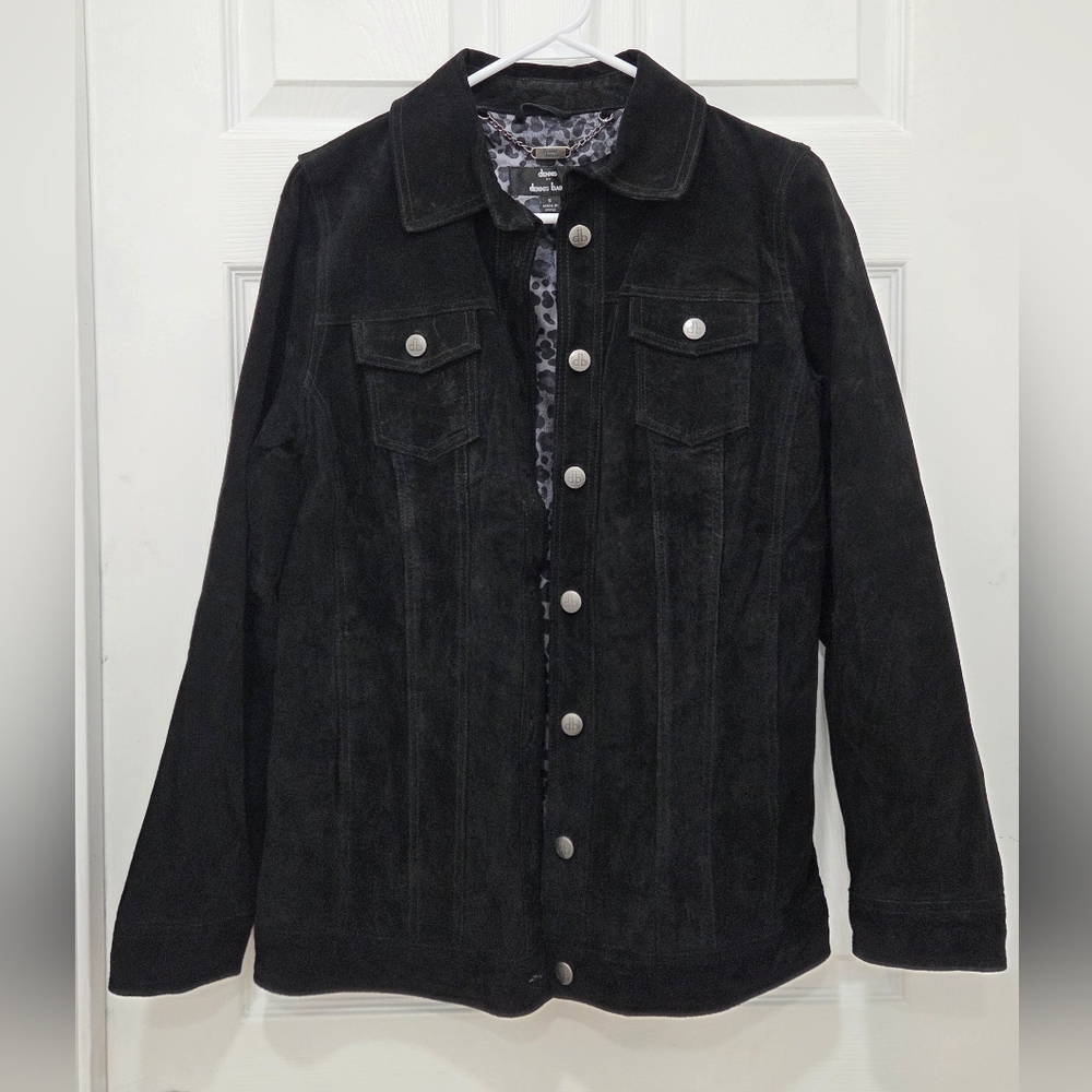 Dennis Basso Suede Leather Button Front  Black Jacket Women’s Sz Small Washable - Picture 4 of 16